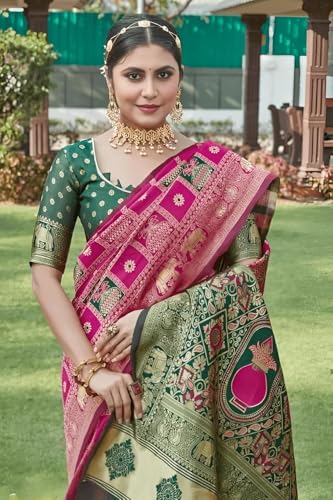 Image of Yashika Women's Banarasi Kanjivaram Silk Woven Saree | Animal Printed Patola Silk Saree for Women