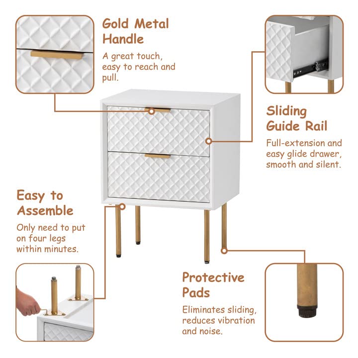 COZAYH Modern 2Drawer Nightstand, Contemporary Side Table, Retro