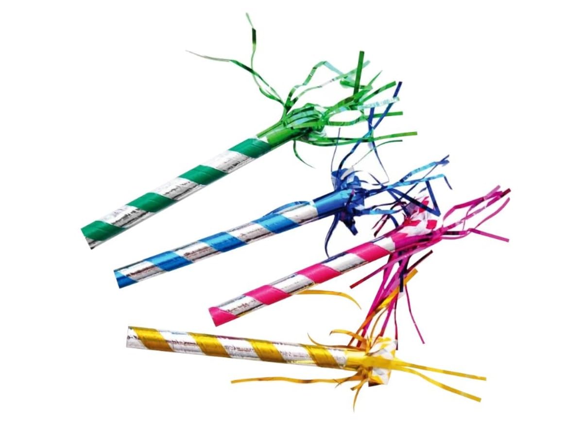 Lote de 48 Soplasuegras Metalizados con Flecos en Colores Surtidos. Artículos de Cotillones. Complementos para Fiestas. Decoración y Regalos Originales para Bodas, Comuniones y Cumpleaños. DC