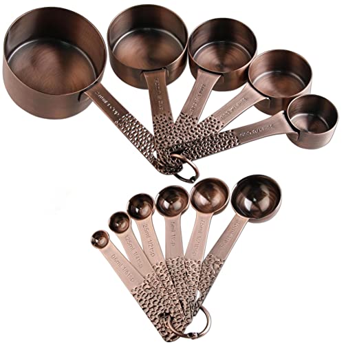 Viwehots Measuring Cups and Spoons Set, Copper Plated Measuring Cups and Spoons Set for Baking & Kitchen, Metric & US Measure Tools with 1/8, 1/4 Cup