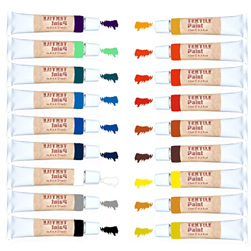 Hapree Permanent Fabric Paint with Palette Bonus, 18 Vibrant Colors Textile Paints Dye for T-Shirt Clothing Canvas Wood Ceramic Glass, 18 x 12ml (0.4 fl.oz)
