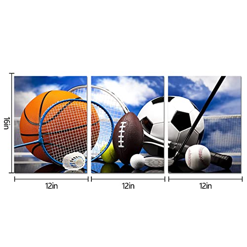 Artbones Sports Wall Decor Canvas Kids Room Decor Wall Art Basketball Soccor Ball Picture Art Prints On Waterproof Canvas Gallery Wrapped Children Nursery Wall Decor 16"X36" #TOP5