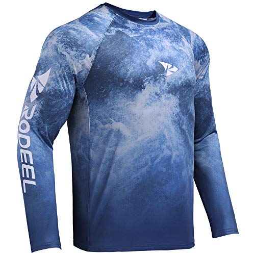 Rodeel Mens Loose-Fit Fishing T-Shirt Vented River Bluff Performance Long Sleeve Shirt UPF 50 Sleeve