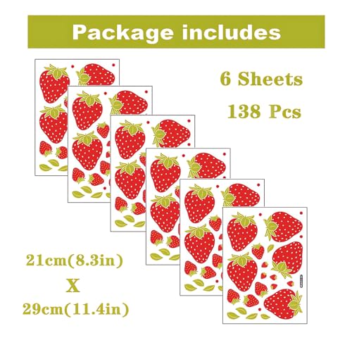 6 hojas 138 adhesivos de pared de fresas sacinora vinilo miniatura 3