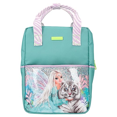 Depesche 12497 TOPModel Fantasy Tiger - Sac à Dos et Sac à Main 2 en 1 pour Enfants en pétrole et Lavande avec Motif de modèle et Bretelles réglables
