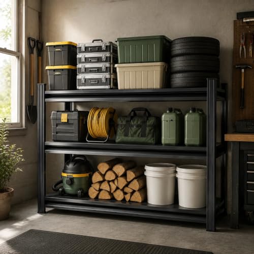 Image of Garage Shelving Heavy Duty Shelving Unit 1200 LBS 3-Tier Adjustable Boltless Storage Rack, Organizer for Garage Warehouse Kitchen Basement Workshop Household Supplies, 31.5 inchH x 23.6 inchW x 13.8 inchD, Black
