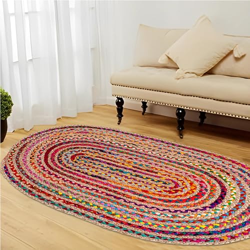 Tapete Ovalado Multicolor de Algodón Trenzado 3'x5' miniatura 5