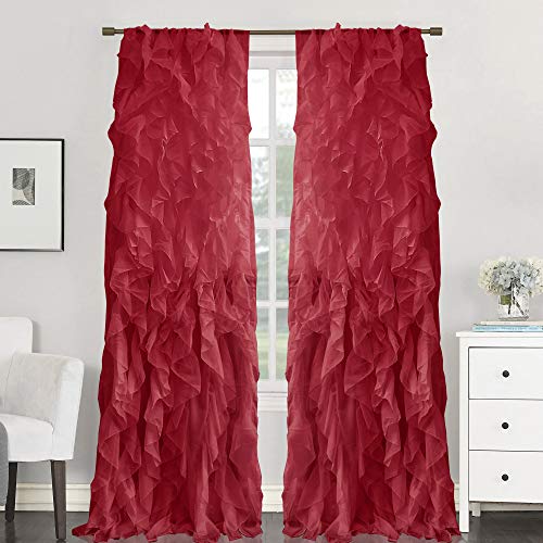 Sweet Home Collection 2 Pack Window Panel Sheer Voile Vertical Ruffled Waterfall Curtains