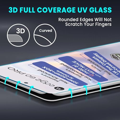 Image of FIRST MART UV Tempered Glass for Motorola Edge 60 Pro & Moto Edge 60, 9H Full-Glue Curved Screen Protector, HD Clear, Fingerprint Compatible, UV Lamp Included