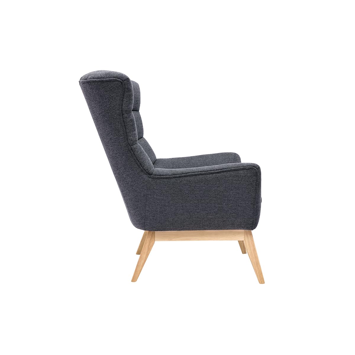 Miliboo Fauteuil scandinave en Tissu Effet Velours texturé Gris foncé et Bois Clair Brody