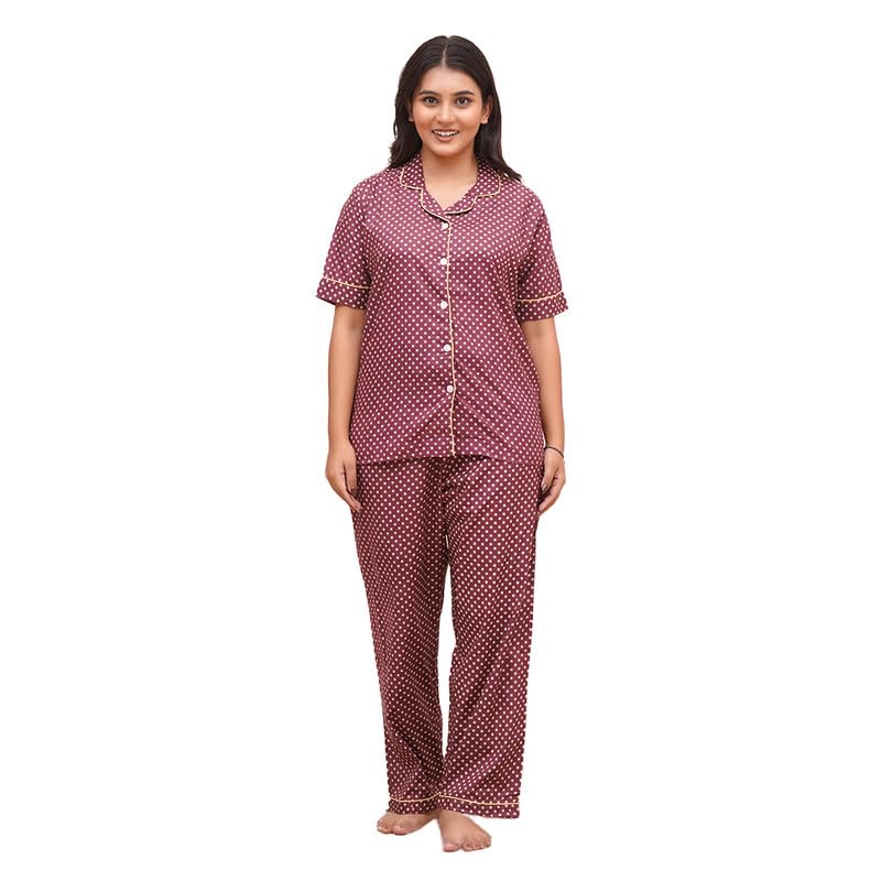 anurang Women's Night Suit | Pure Cotton | Relaxed Fit | Polka Dots Patterned | Collared Neck | Half Sleeve | Navy Blue-picture-48