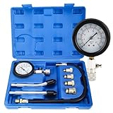 FreeTec 8 tlg Kompressionstester Kompressionsprüfer Kompressionsmesser Benzin mit Zündkerzentester Manometer und 4 Adapter M10 M12 M14 M18 Messen 0-20 bar oder 0-300 psi für KFZ LKW Auto Motorrad