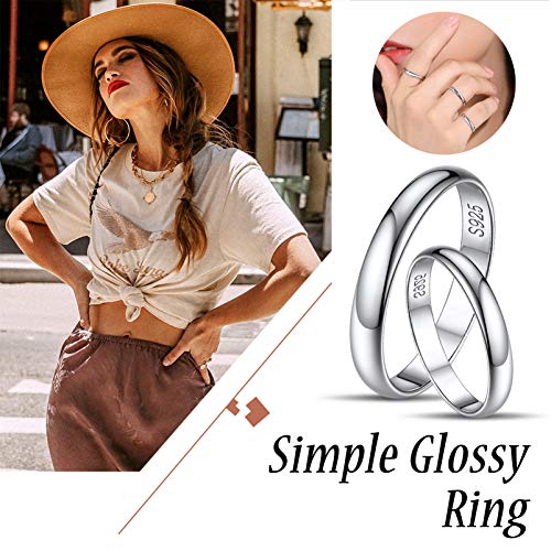 Image of Silvora 925 Sterling Silver Band Rings for Women Men, High Polish Plain Dome Tarnish Resistant Wedding Rings Size 4-12