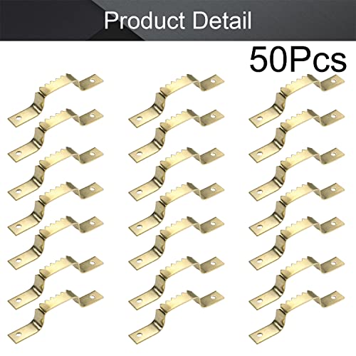 Image of MroMax 50PCS Sawtooth Picture Hangers Iron Picture Hangers 2.44 inch x 0.31 inch Double Hole Picture Frames Hangers for Hanging Clock Paintings Artwork Picture Frame Hook Photos Gold