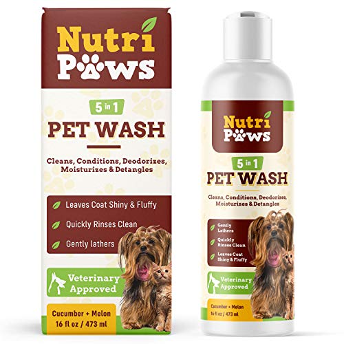 NutriPaws 5 in 1 Pet Wash - Made in USA - Oatmeal Pet Shampoo for Dogs, Cats - Hypoallergenic Shampoo for Puppy - Cleans, Conditions, Deodorizes, Moisturizes, Detangles - 16 Fl. Oz.