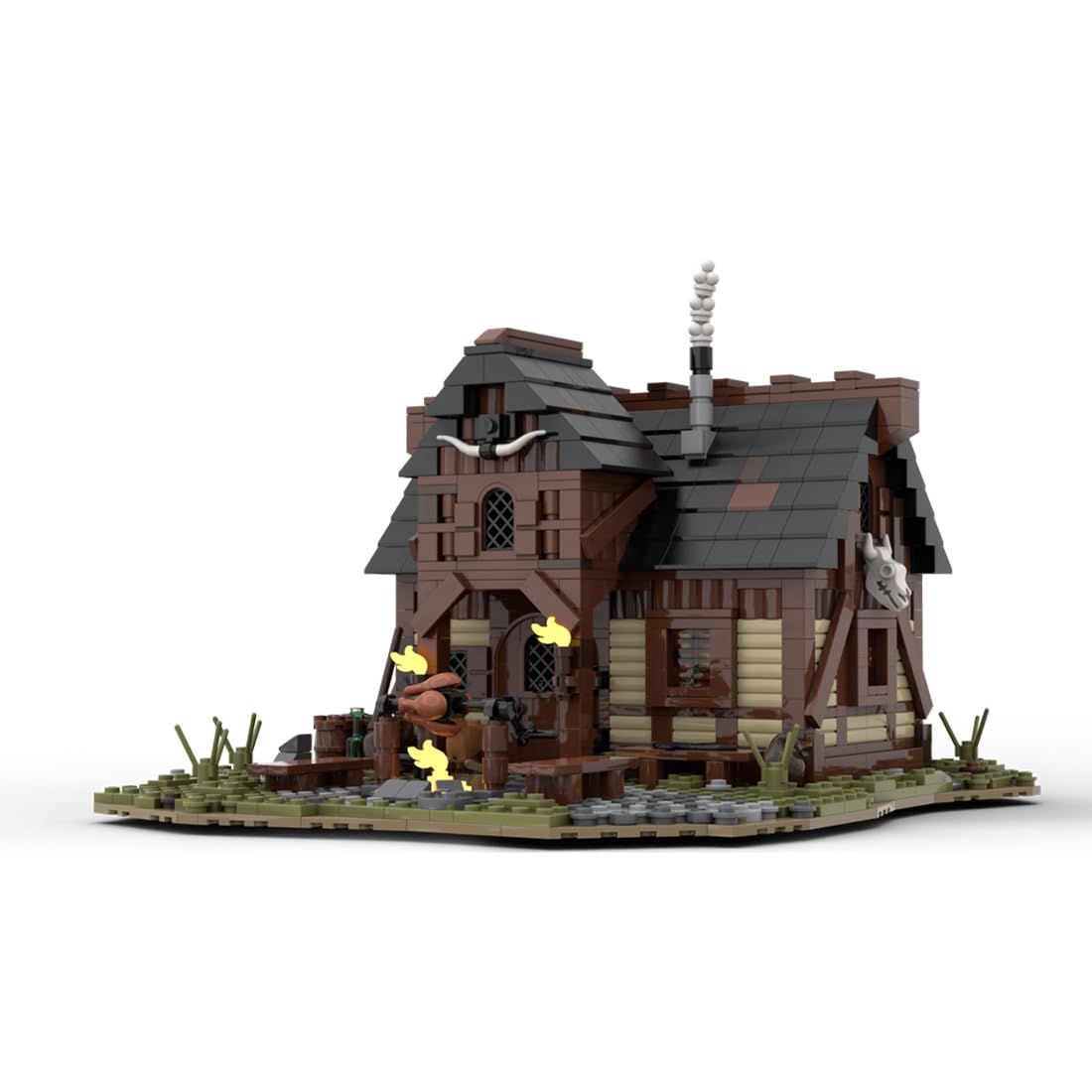 MOC Klemmbausteine Mittelalterliche Höhle Modul eines großen Dorfes Thema Modell, 1404 Teile Mittelalterliches Dorf Gebäude Set, MOC-112418