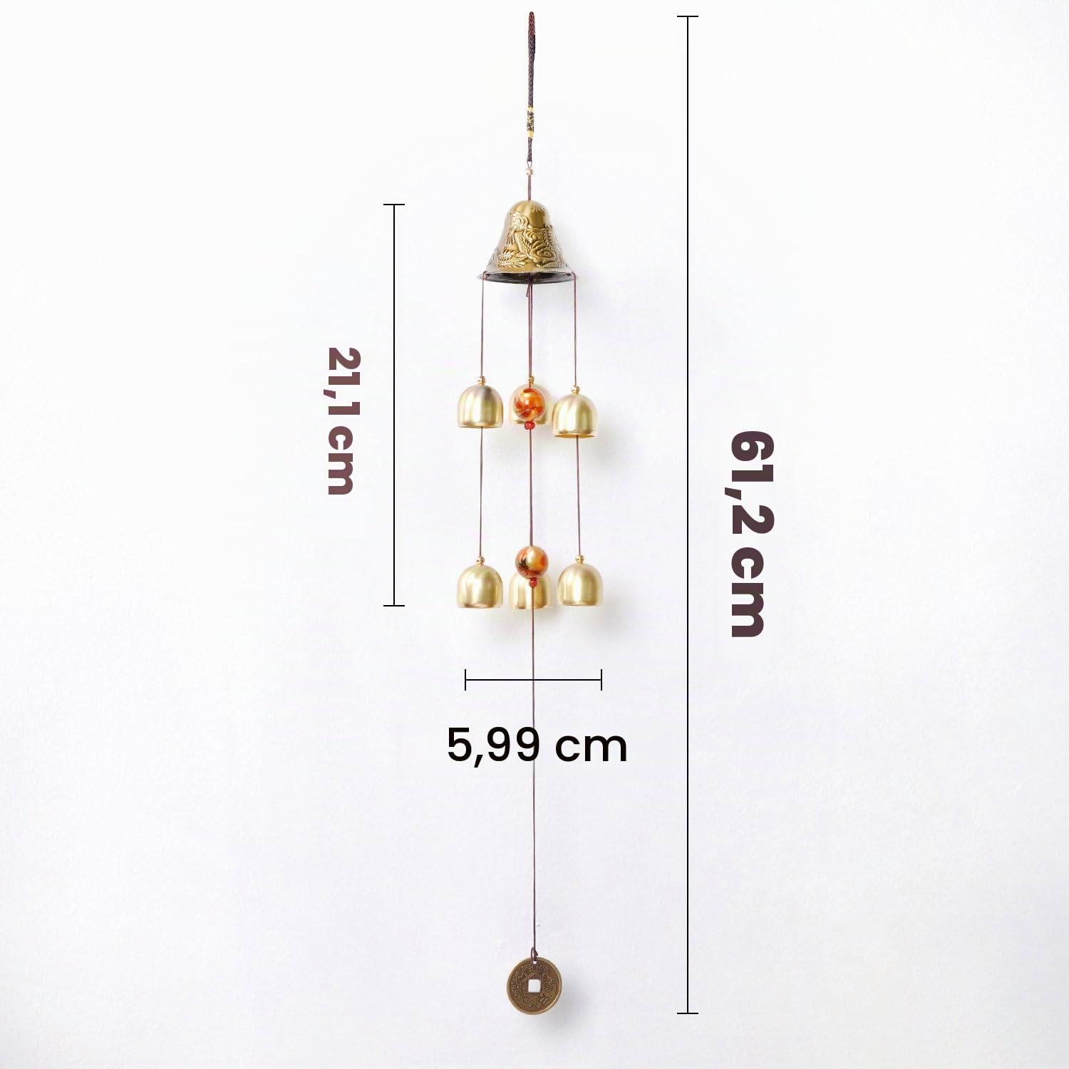 Yizunnu - Scacciapensieri con campana e campanelle, in metallo, per esterni e interni, decorazione per la casa, 40 cm