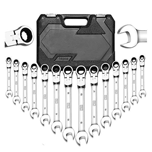 MITINGER Spanner Set,Ratchet Spanner 14pcs Keys Set Multitool Wrench Ratchet Spanners Set Hand Tool Wrench Set Universal Wrench Tool Car Repair Tools(6 19MM 14P)