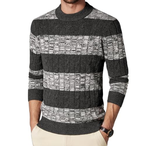 Men's Long-Sleeved 100% Wool Fisherman Knit Round Neck Warm Sweater for Autumn and Winter