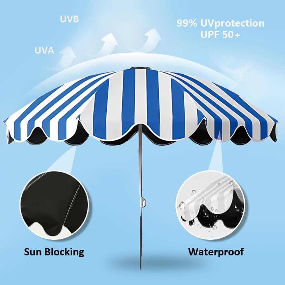 Przenośny parasol plażowy 1,5 m z regulacją wysokości UPF 50+ parasol zewnętrzny na kemping przy basenie, ogród, lekka konstrukcja w paski