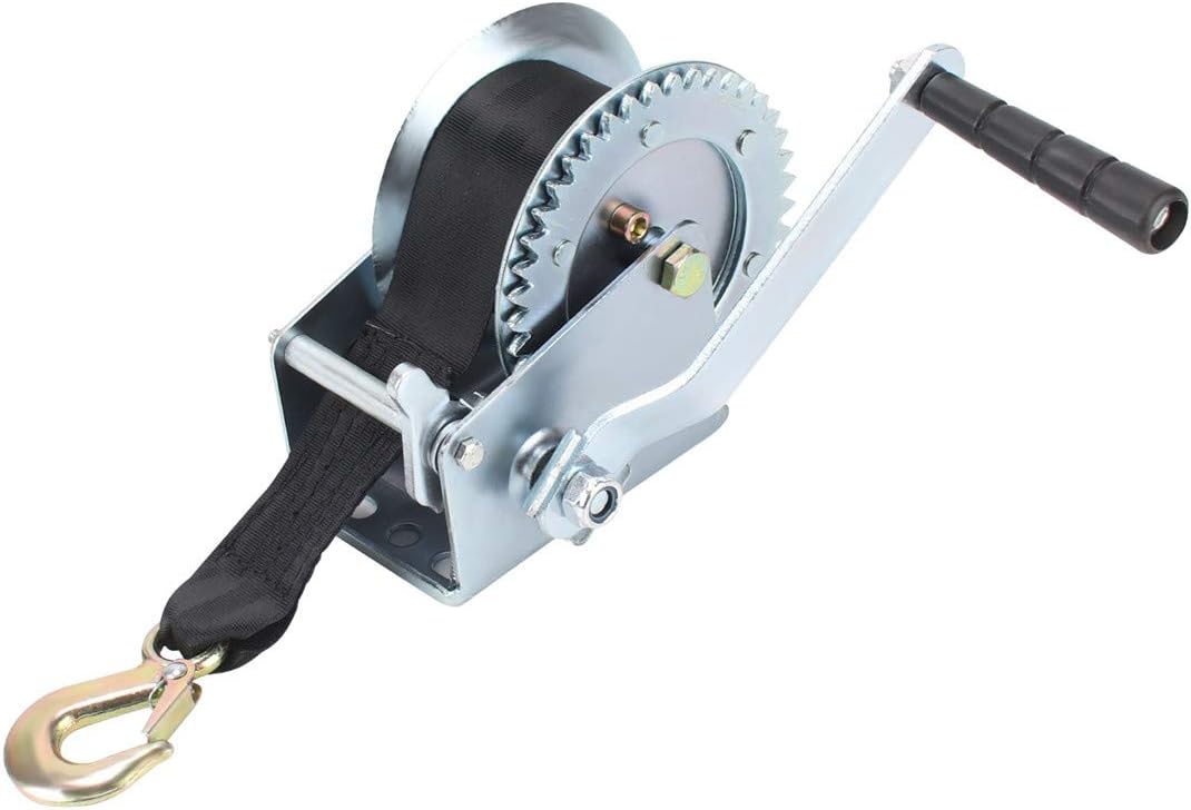 Hand Winch 1000lbs 6M Geared Manual Lifts Trailers Tool with Cable and Hook Webbing Wire Winch for Boat Trailer Caravan Marine