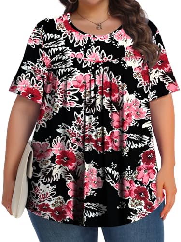 Image of Tencede Womens Plus Size Tops Tunic Short Sleeve Crew Neck Shirts Casual Soft Blouse 1X-5X