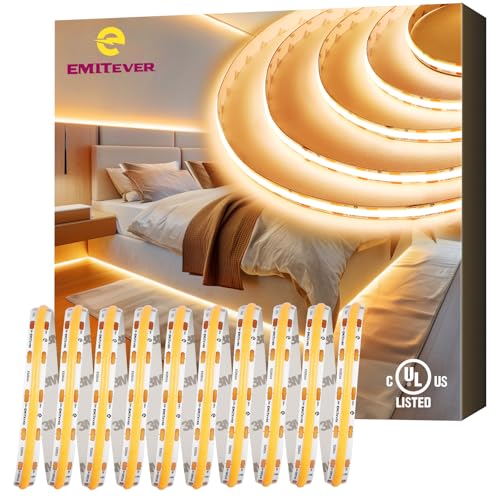 Image of EMITEVER COB LED Strip Lights Warm White, 2700K Tape Light 32.8ft, Premium High Density, DC 24V, 300+Lumens /ft, 4800LEDs /Spool, Ra 90, 3W /ft, UL Listed 5 Year Warranty (Power Supply Sold Separately)