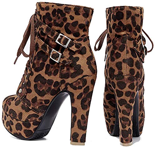 ForeMode Women Autumn Round Toe Lace up Ankle Buckle Chunky High Heel Platform Knight Boots2