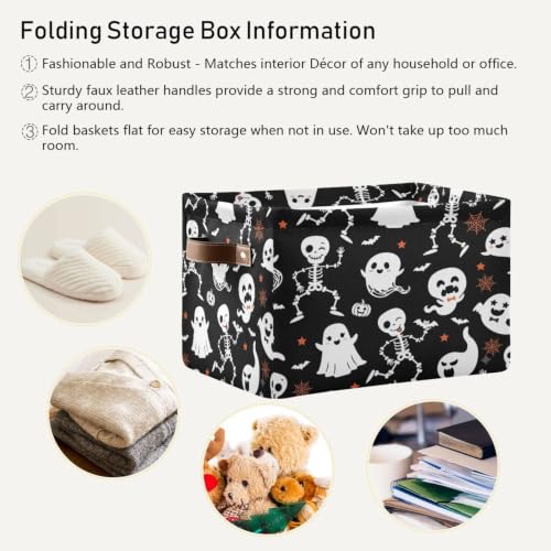 Image of Kigai Storage Basket, Fabric Collapsible Closet Organizer Bin | Halloween Boo Waterproof Foldable Canvas Basket with Handles for Shelves, Nursery, Closet, Bedroom & Bathroom