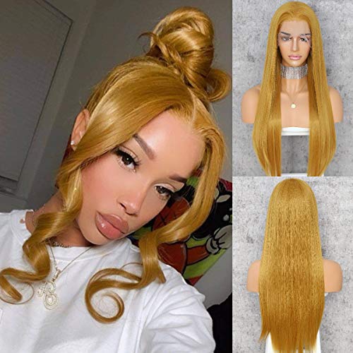 WIGODDESS 13x6 Lace Front Wigs Long Natural Straight Yellow Futura Hair Freedom Part Synthetic Wig No-Tangle Hairline Daily Makeup Lace Front Wigs for Women