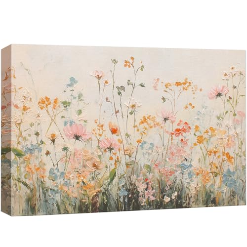 wall26 Canvas Print Wall Art Colorful Wildflower Meadow Pastel Garden Digital Art Realism Rustic Scenic Nature Photography Colorful for Living Room, Bedroom, Office - 16'x24'