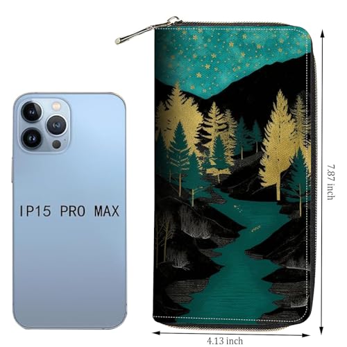 Wallet,Large Capacity RFID Blocking Leather Wallet, Durable Smooth Zipper Clutch,Unisex Travel Wallet for Cards,Cash,and Coins - Mountain4