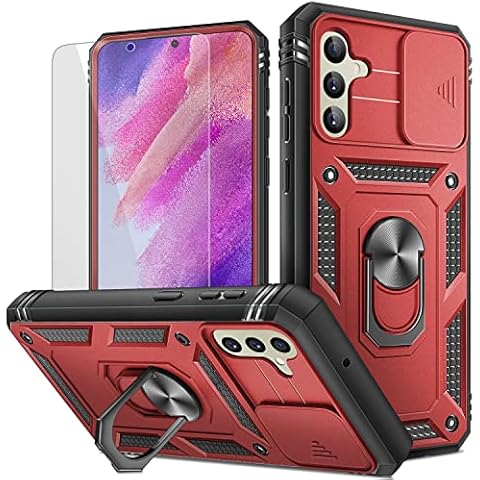 Samsung Galaxy S21 FE 5G Case with Tempered Glass Screen Protector, Ring Holder Military Grade Protective Case Cover Silicone Shockproof Tough Armor Hard Mobile Phone Cover for Samsung S21FE Cover