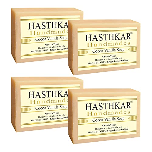 Image of byPureNaturals Hasthkar Handmades Natural Herbal Cocoa Vanilla Soap, Bathing Soap | Nourishing and Moisturizing Agent | Ideal for Men & Women | 125gm (Pack of 4)