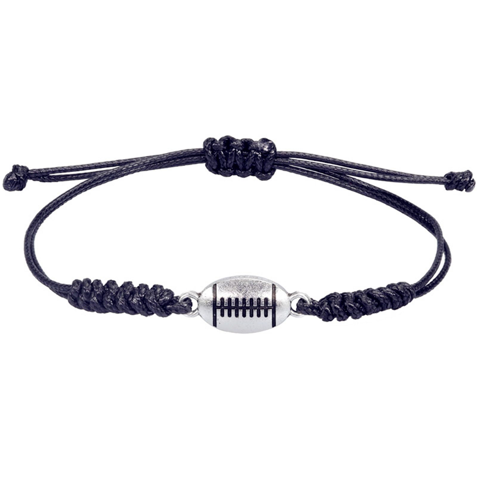 Football Rugby Bracelets Silver Plated Handmade Charm Basketball Baseball Volleyball Sport Balls Team Players Adjustable Braided Rope Bracelets for Women Men Sports Fans Fashion Jewelry Gifts (Rugby bracelet)