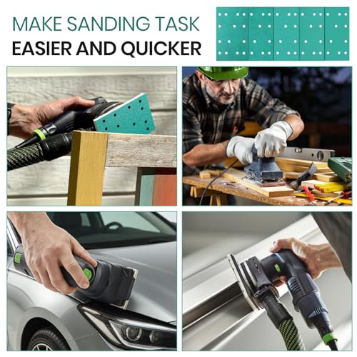 Image of 75 Pcs 3 inch x 5 inch Sandpaper Assortment Compatible with Festool 14 Hole 80, 120, 150, 180, 240 Grit (15 of Each) Hook & Loop Sanding Sheet Compatible with Festool RTS 400 & Mirka Deos 353
