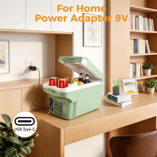 Image of Iceblue Electric Cooler with Type-C, 8 Liter /11 Cans Mini Fridge with Belt, 9V Type-C Thermoelectric Dual-use Car Refrigerator, Car Fridge for Car, Dorm, Travel, Picnic, Gift (Green)