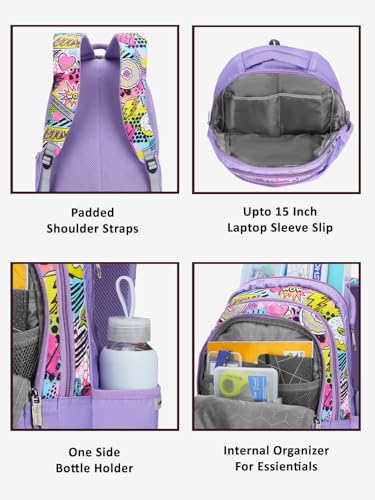 Image of Lavie Sport Power 30L Purple Backpack |Organizer & Bottle Holder |Gift for Men, Women, Boys, Girls | Laptop Sleeve for School & College