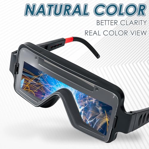 Image of Tellegloww 1 Set Auto Darkening Welding Glasses with Replacement Lenses, Solar Welding Goggles for Tig Mig Mma Plasma Cutting