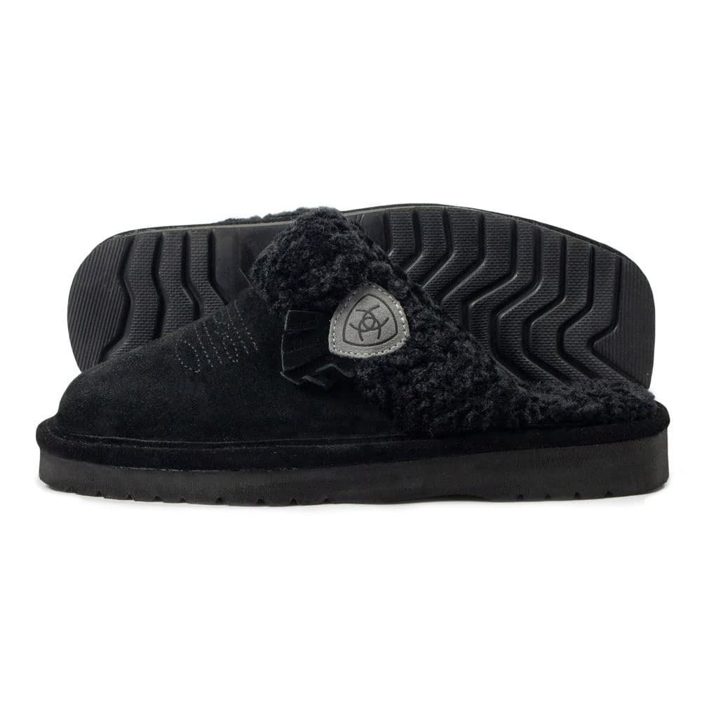 ARIAT Women's Jackie Square Toe Warm Soft Genuine Suede Leather Indoor Outdoor Slippers with Plush Collar