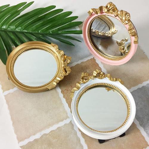 Espejo de maquillaje redondo pequeño portátil bowknot miniatura 4