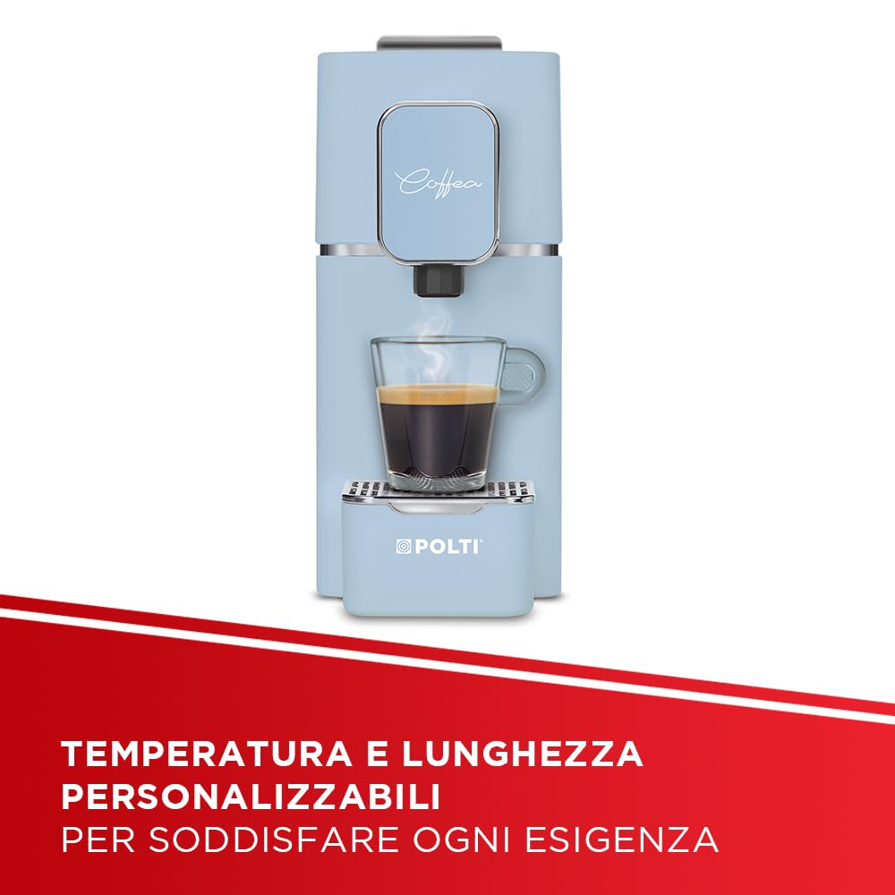 Polti Coffea S15LB, Macchina per Caffè Espresso, Compatibile con Cialde E.S.E. 44 mm, Serbatoio 0,85L, Pressione Pompa 19 bar, Colore Azzurro