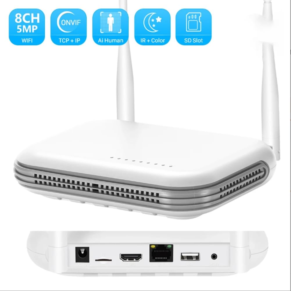 Mini Grabadora de Vídeo en Red WiFi NVR de 8 Canales 265 con Detección Avanzada, Compatible con la Aplicación XMEYE ICSee y Enchufe de la UE.
