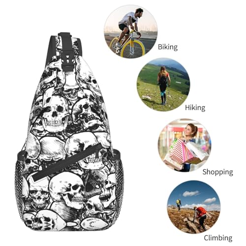 Mochila cruzada unisex con diseño calaveras blanco y negro miniatura 6