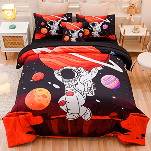 Tasselily Full Size Comforter Sets For Boys, Astronaut Outer Space Bedding Set Full Bed In A Bag, 6 Pcs Comforter Set With Sheets #TOP2
