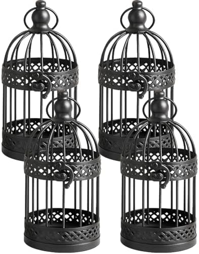 Decorative Bird Cages for Living Room: Which Ones Truly Stand Out? 6 VELA LANTERNS 6" Birdcage Decor Candle Holder Lantern Decorative Table Centerpiece Halloween Decorations, Black, Small, Set of 4