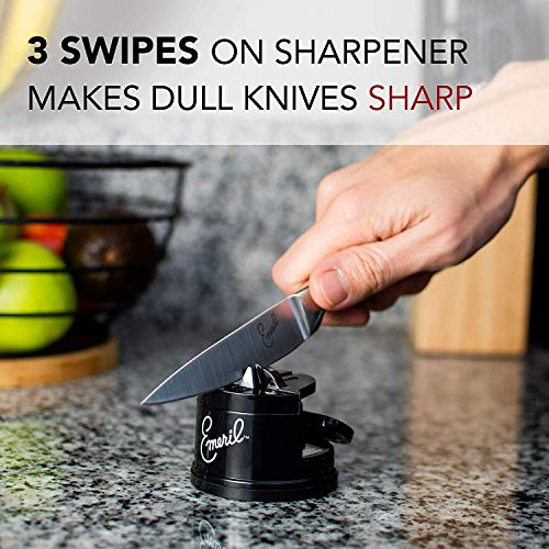Emeril 17-Piece Knife Block Set + Tungsten Carbide Knife Sharpener with Suction Pad (Black) - Emeril Lagasse Cutlery Set with Stainless Steel Blades - Perfect Kitchen Knives for Produce and Sandwiches