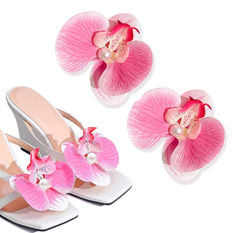 TUCEWP Butterfly Orchid Shoe Charms for Women 2Pcs Removable Flower Shoes Clips Buckle Shoe Lace Charms Sneaker Charm High Heel Slides Sandals Bag