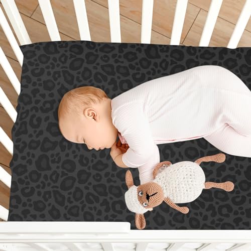 Image of CaTaKu Baby Crib Sheets Dark Animal Cheetah Print Mini Crib Sheets Fitted for Girls Boys,Neutral Soft Toddler Mattress Bed Sheets for Crib,28 inchx 52 inch