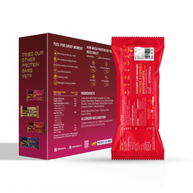 Image of STROOM Asia's First Centre Filled Protein Bars | 10g Protein (6 Bars, 45 Grams Each) | Exotic Mango Coconut | Protein Bars Muscle Growth & Repair | Fibre Rich | No Added Sugar